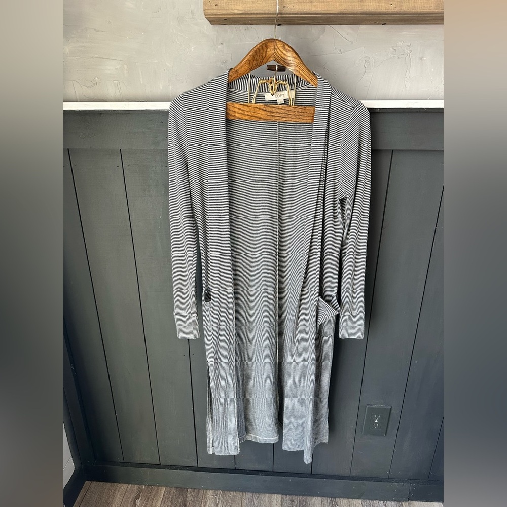 LOFT Black and Gray‎ Striped Duster Cardigan size XS